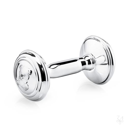 Krysaliis Sterling Silver Bear Dumbbell Baby Rattle