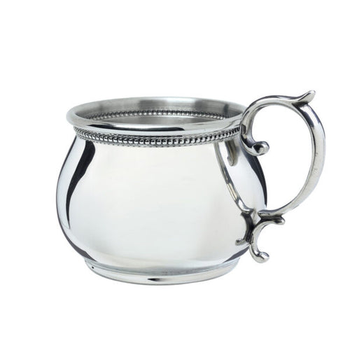 Salisbury Pewter Beaded Scroll Handle Bulged Baby Cup