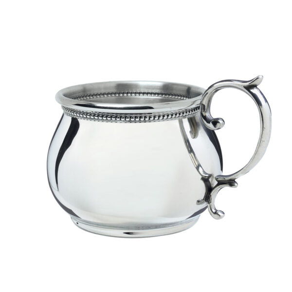 Salisbury Pewter Beaded Scroll Handle Bulged Baby Cup