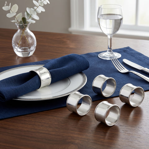 Krysaliis Silver Plate Beaded Napkin Rings - Set of 4