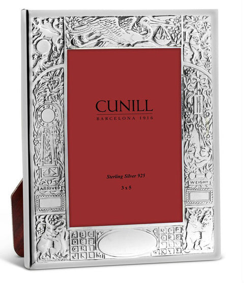 Engravable Cunill Stork 3x5 Sterling Silver Birth Record Frame