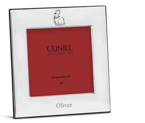 Engravable Cunill Bunny Sterling Silver 4x4 Frame with Mahogany Back