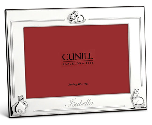 Engraved Example of Cunill 3 Bunnies' 4x6 Sterling Silver Picture Frame