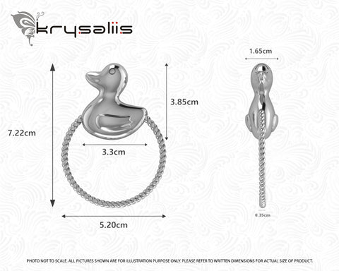 Krysaliis Sterling Silver Rope Ring Duck Rattle Measurements