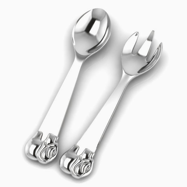 Krysaliis Sterling Silver Elephant Baby Feeding Spoon & Fork Set View 1