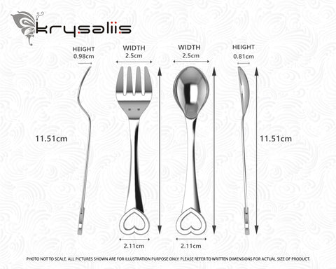 Krysaliis Heart Sterling Silver Baby Spoon & Fork set Measurements