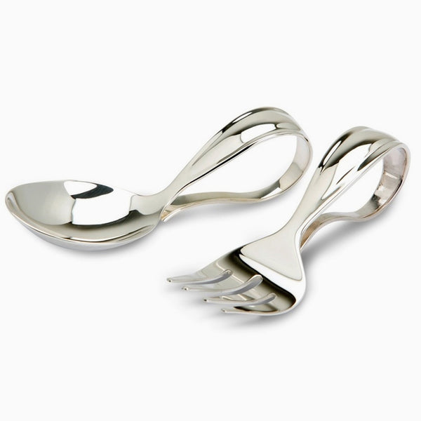 Krysaliis Bent Curved Sterling Silver Baby Spoon & Fork Set View 4