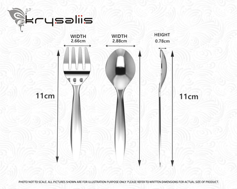 Krysaliis Classic Sterling Silver Baby Spoon & Fork set Measurements