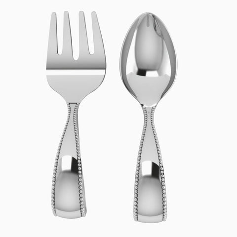 Krysaliis Beaded Loop Sterling Silver Baby Spoon & Fork Set View 3