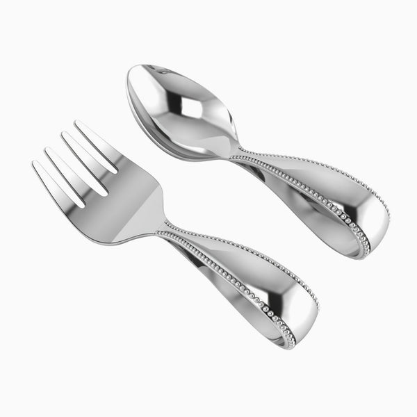 Krysaliis Beaded Loop Sterling Silver Baby Spoon & Fork Set View 1