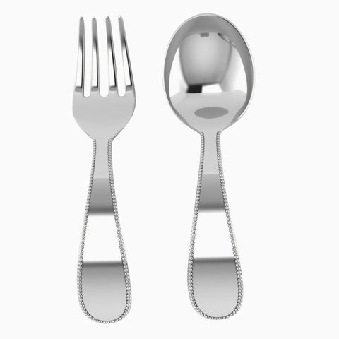 Krysaliis Beaded Sterling Silver Baby Spoon & Fork Set View 3