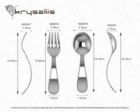 Krysaliis Beaded Sterling Silver Baby Spoon & Fork Set Measurements