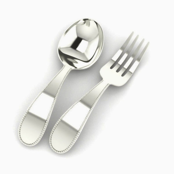 Krysaliis Beaded Sterling Silver Baby Spoon & Fork Set View 2