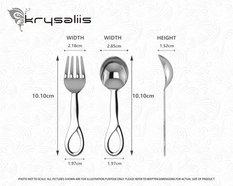 Krysaliis Sophie Baby Sterling Silver Spoon & Fork Set Measurements