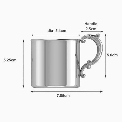 Krysaliis Sterling Silver Classic Victorian Handle Baby Feeding Cup Measurements