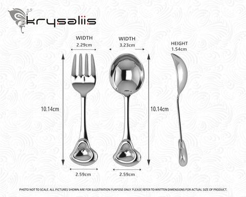 Krysaliis Sterling Silver Sweetheart Baby Spoon & Fork Set Measurements