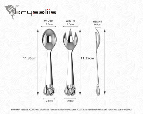 Krysaliis Sterling Silver Elephant Baby Feeding Spoon & Fork Set Measurements