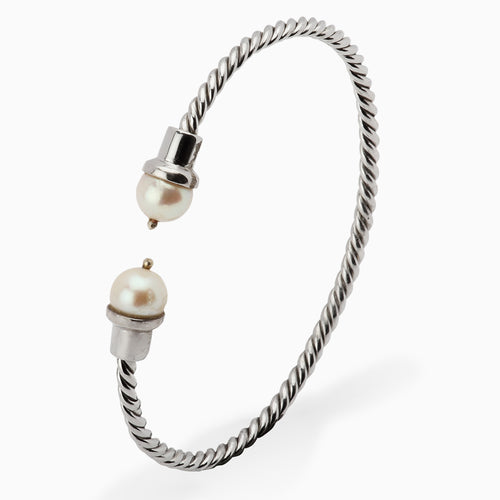Sterling Silver 2 Pearl Baby Bracelet Bangle by Krysaliis