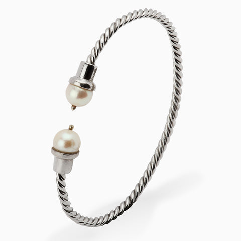 Sterling Silver 2 Pearl Baby Bracelet Bangle by Krysaliis