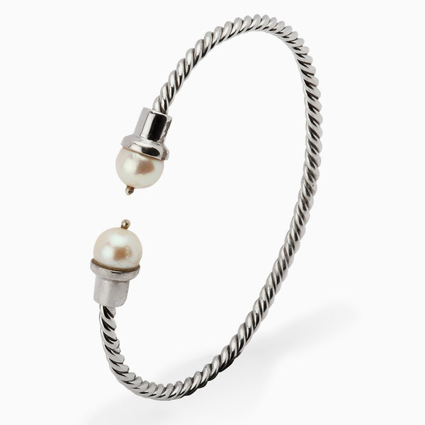 Sterling Silver 2 Pearl Baby Bracelet Bangle by Krysaliis