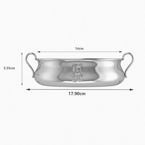 Adorable Teddy Embossed Design on Krysaliis Silver Plated Porringer Measurements