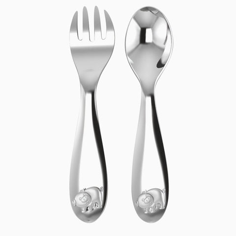 Krysaliis Piggy Silver Plated Baby Spoon and Fork Set View 2