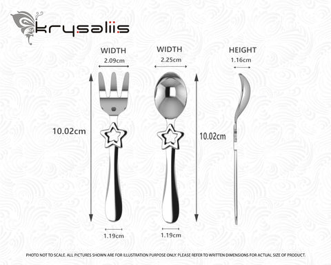 Krysaliis Star Silver Plated Baby Spoon and Fork Set Measurements