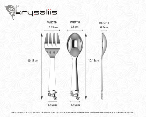 Krysaliis Horse Silver Plated Baby Spoon and Fork Set Measurements