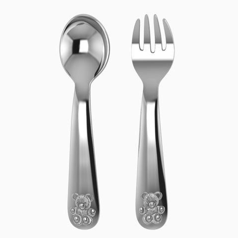 Krysaliis Teddy Silver Plate Classic Spoon Fork Set View 2