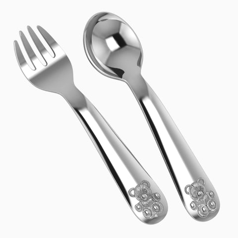 Krysaliis Teddy Silver Plate Classic Spoon Fork Set View 1
