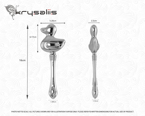 Krysaliis Duck Sterling Silver Baby Rattle Measurements