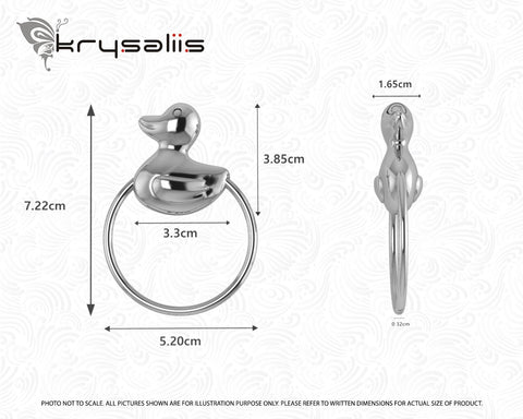 Krysaliis Duck Ring Sterling Silver Baby Rattle Measurements