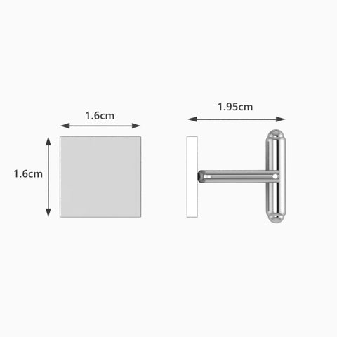 Krysaliis Classic Square Sterling Silver Cufflinks Measurements