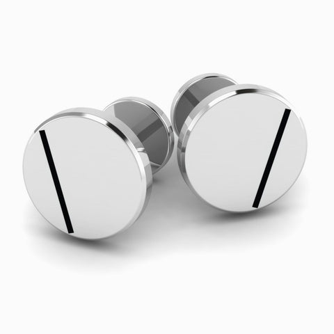 Krysaliis Black Enamel Round Sterling Silver Cufflinks View 1