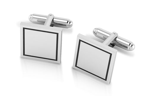 Krysaliis Sterling Engravable Enamel Framed Square Cufflinks View 2