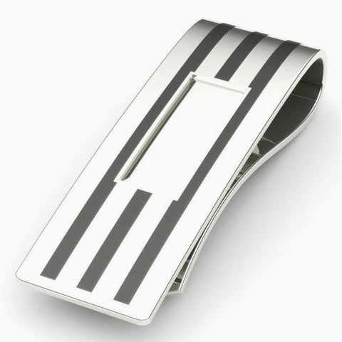 Black Enamel Stripe Sterling Silver Money Clip by Krysaliis