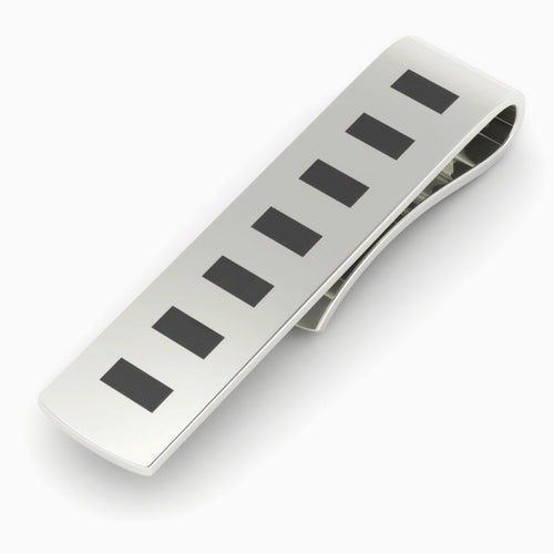 Dashes Black Enamel Sterling Silver Tie Clip by Krysaliis