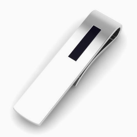 Rectangle Black Enamel Sterling Silver Tie Clip by Krysaliis