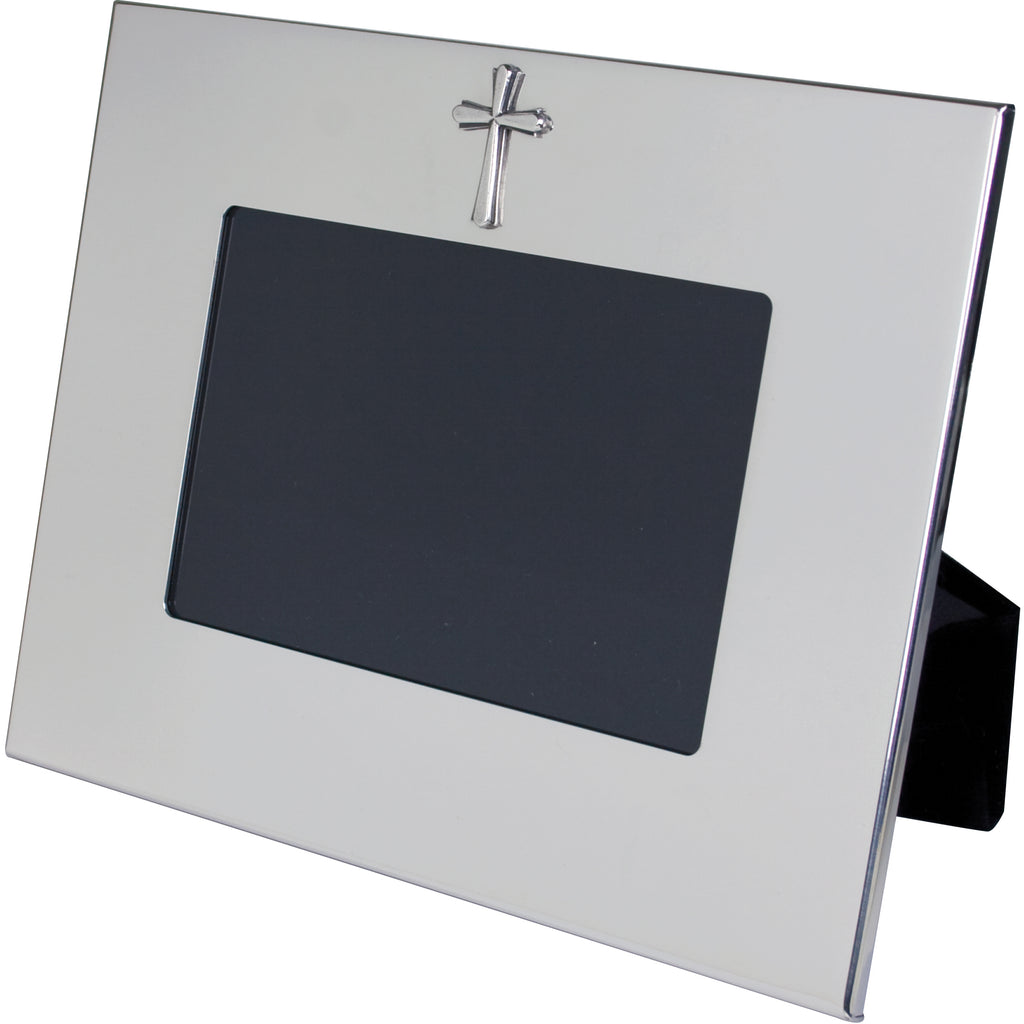 Salisbury Pewter Wide Border Horizontal Picture Frame with Cross