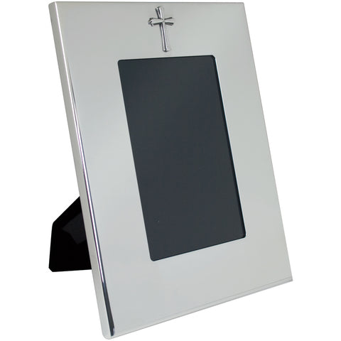 Salisbury Pewter 4 X 6 Vertical Frame With Cross and Wide Border