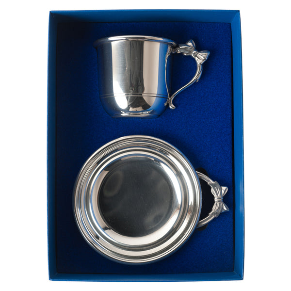 Salisbury Pewter Bow Handle Cup & Porringer Baby Gift Set