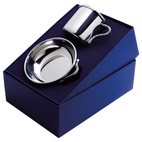 Salisbury Pewter Rope Handle Cup & Porringer Baby Gift Set