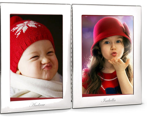 Cunill Tiffany Plain Hinged Double Sterling 4x6 Frame - Displaying Photo & Engraving