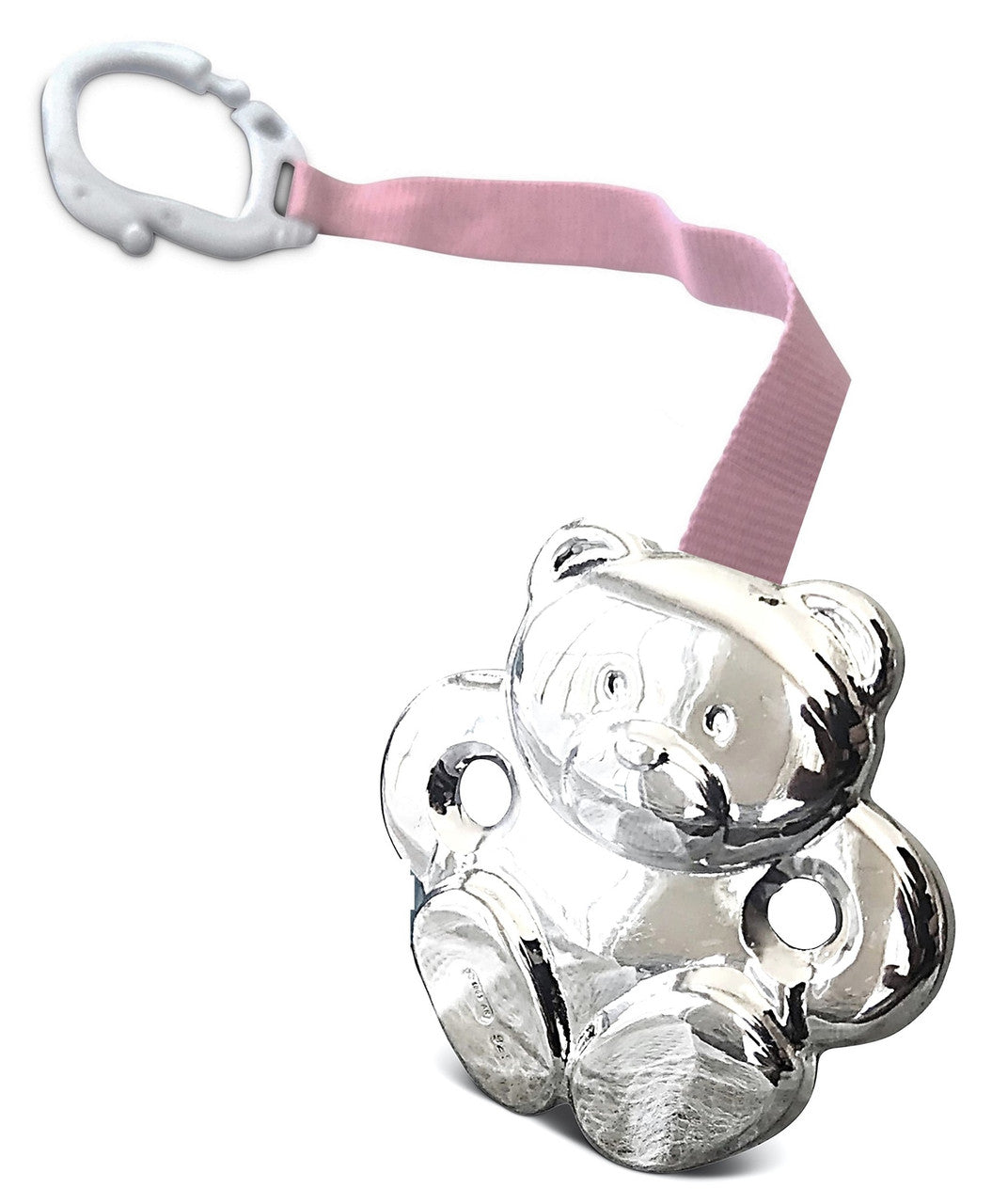 Cunill Teddy Bear Pacifier Clip (pink ribbon)– All Silver Gifts