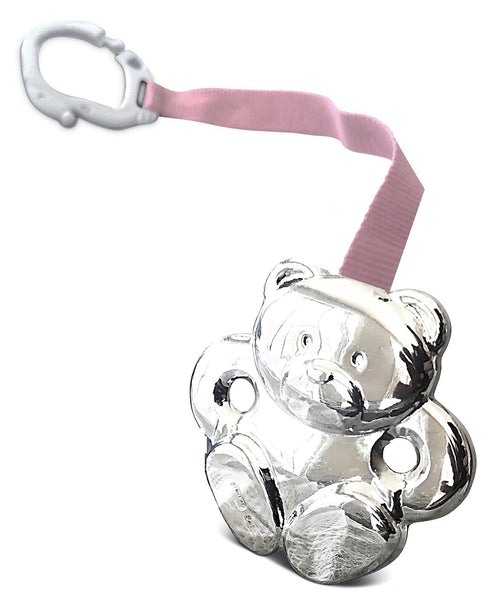 Cunill Teddy Bear Pacifier Clip (pink ribbon)