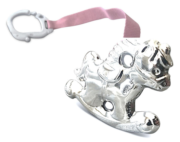Cunill Rocking Horse Pacifier Clip (pink ribbon)