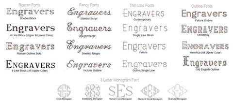 All Silver Gifts Custom Engraving Font Options